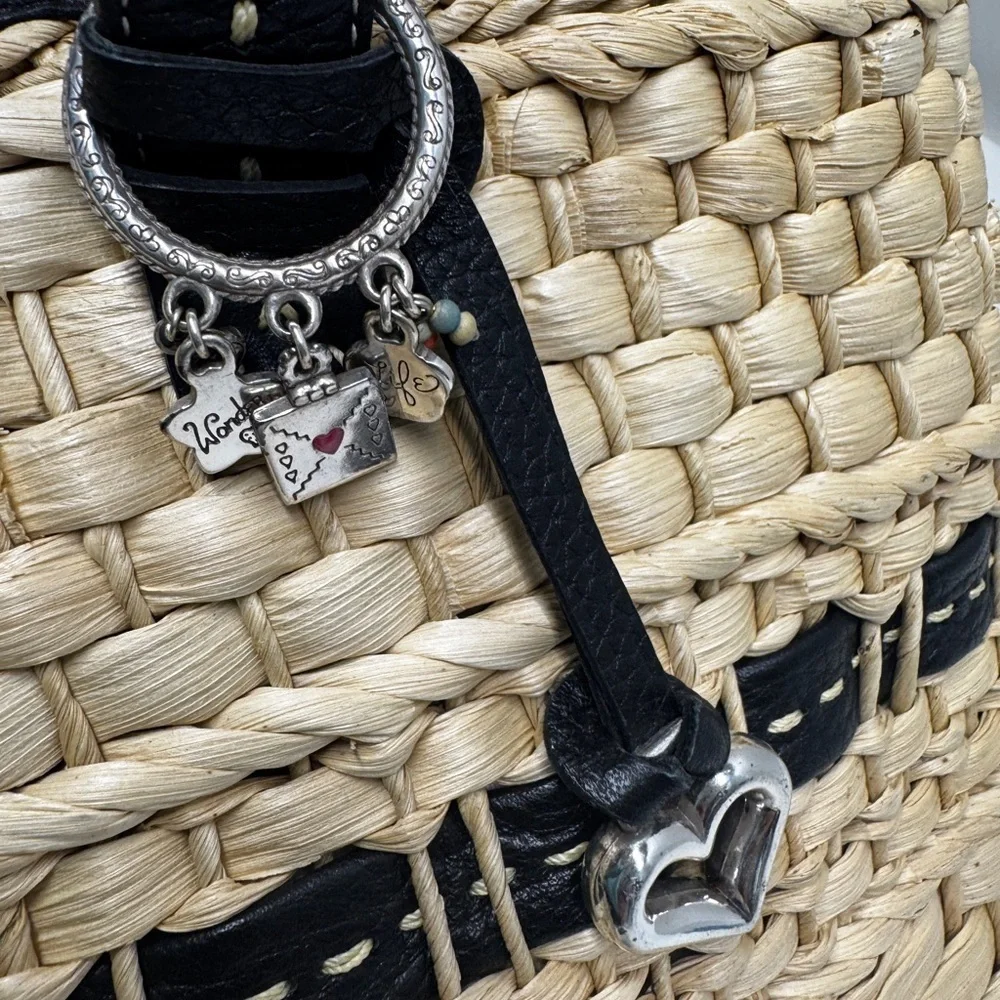 Brighton women’s straw handbag with charms, leather trim